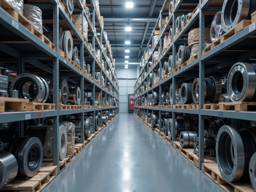 汽车零部件展示，多种汽车配件整齐排列，包括发动机零件、刹车片、滤清器等，展示汽车配件商店的专业性