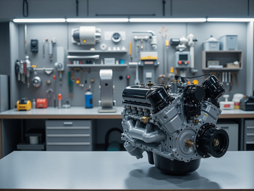 汽车发动机配件,包括活塞、连杆、曲轴等精密机械部件,展示发动机内部构造的复杂性和精密性